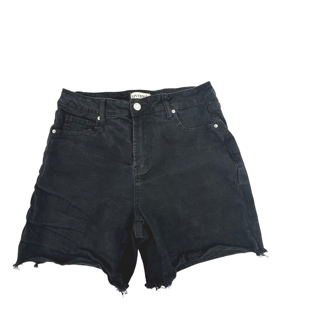 luvamia Denim Shorts Women Size L Black High Rise Raw Hem Grunge Festival Goth